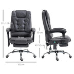 Dark grey office chair with high back and retractable footrest, showing front and side views