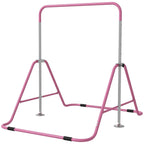 Pink kids gymnastic bar with two foldable side frames and low horizontal bars