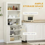 White kitchen storage cabinet with open compartments and double-door base
