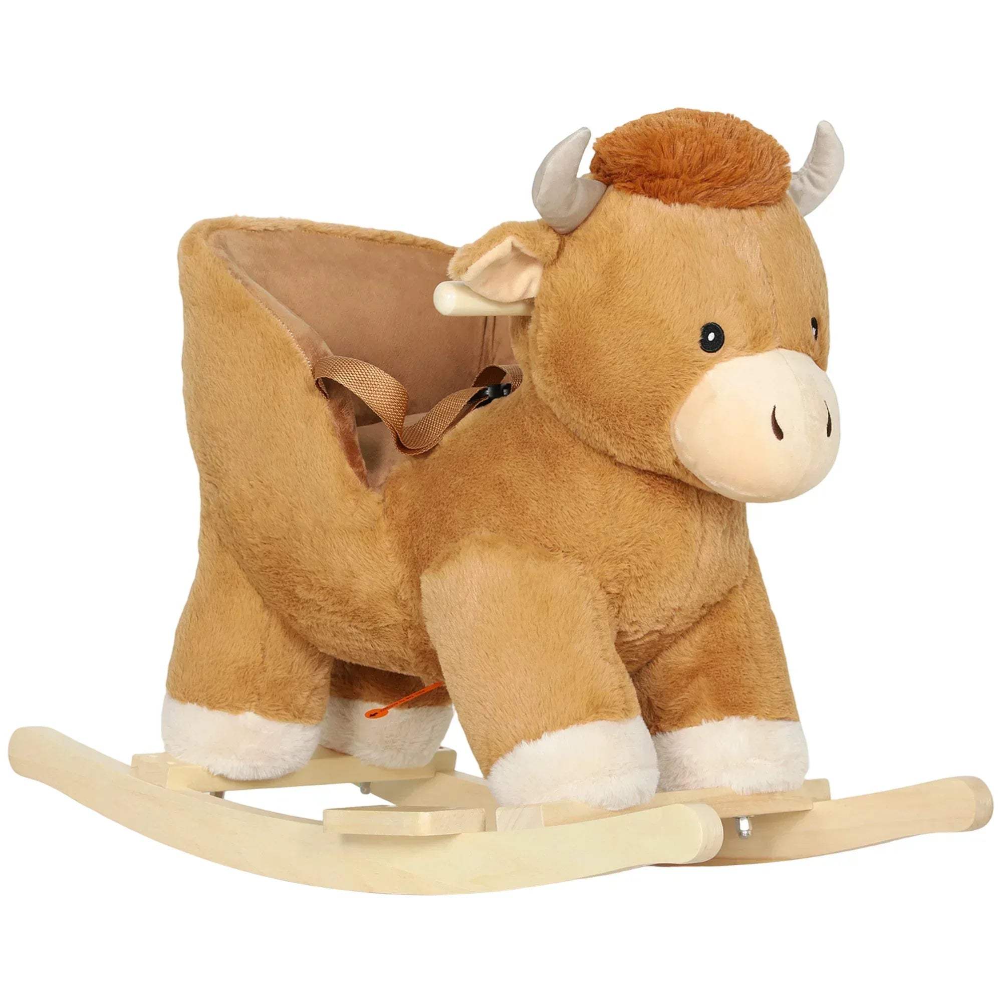 Baby Rocking Horse with Safety Belt Wood Base Animal Rocker f – Bobobiy