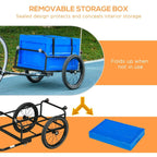 Blue 65L bike trailer storage box with black frame and removable lid