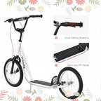 White kids kick scooter with dual safety braking and non-slip black pedal