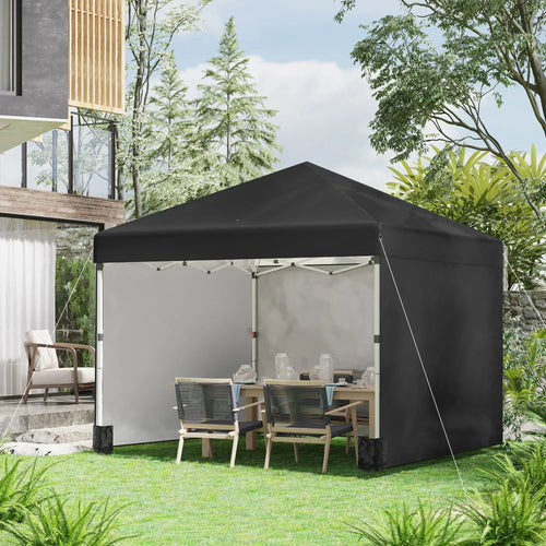 Black 3x3 pop up gazebo with 3 sidewalls, open interior for outdoor events