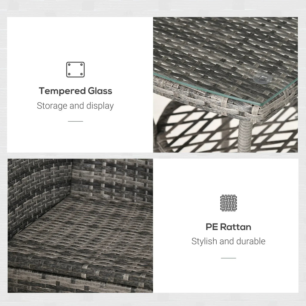 3 Pieces Rattan Bistro Set, Wicker Garden Furniture Set with 2-Tier Coffee Table and Chairs, Washable Cushions, for Outdoor Patio Balcony, Mixed Grey - Bobobiy