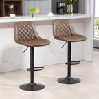 Brown bar stool with backrest, diamond-quilted PU seat and swivel steel base