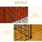 Black metal-tube frame fire guard screen with wire mesh, sturdy base feet