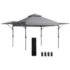 Grey pop-up gazebo with roof, adjustable legs, and included weight bags and stakes