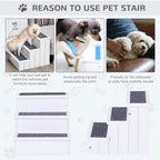 White 3-step pet stairs with dark non-slip carpet treads on each step