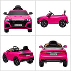 Pink kids electric ride-on car shown from multiple angles: front, side, and rear