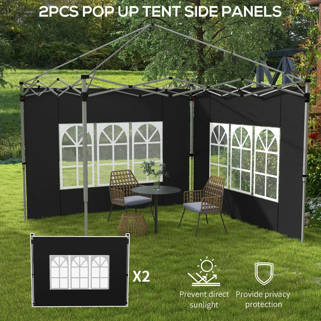 Gazebo Side Panels, Sides Replacement with Window for 3x3(m) or 3x4m Pop Up Gazebo, 2 Pack, Black - Bobobiy