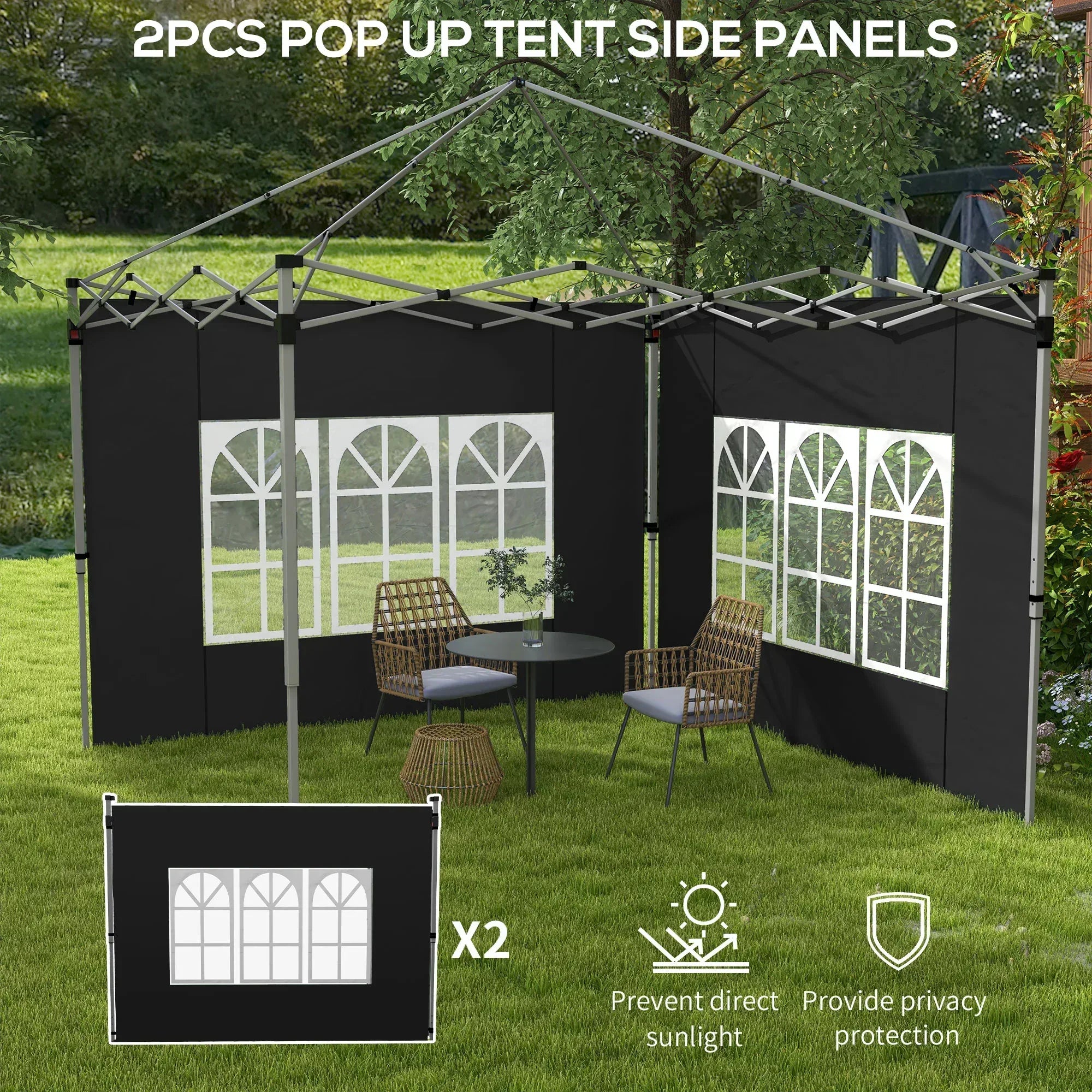 Gazebo Side Panels, Sides Replacement with Window for 3x3(m) or 3x4m Pop Up Gazebo, 2 Pack, Black - Bobobiy