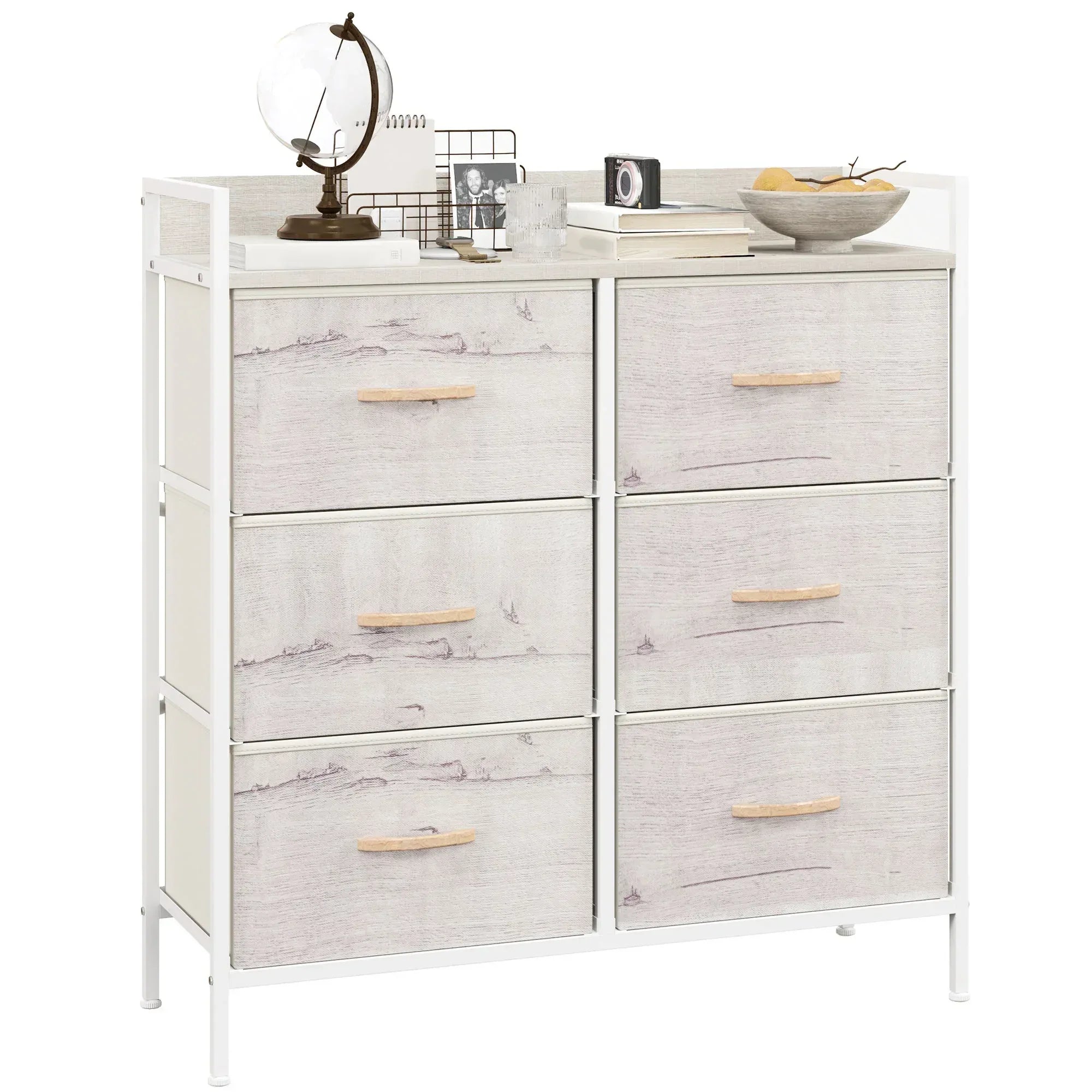 Rustic Chest of Six Fabric Drawers - Natural - Bobobiy