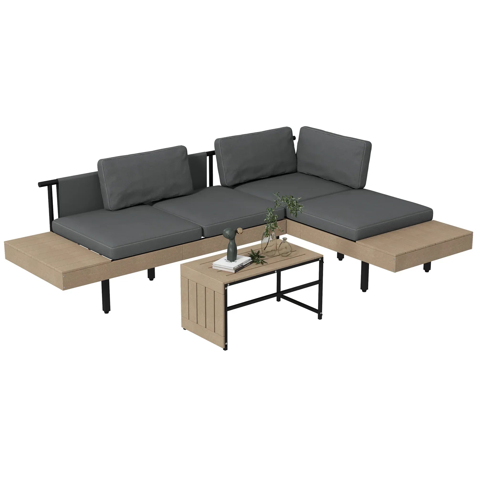 Three-Piece 'L' Garden Sofa Set - Grey - Bobobiy