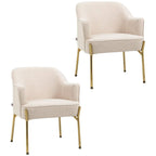 Cream upholstered accent armchair with gold metal legs and padded seat