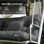 Charcoal grey overstuffed patio swing cushions with tufted back and seat panels