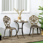 Bronze cast aluminum bistro set for two: two armless chairs and round table