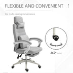 Light grey fabric office chair with high back and headrest pillow, 360° swivel base