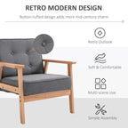 Grey linen-look accent armchair with button-tufted back and beech wood armrests