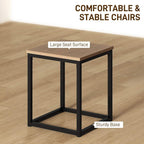 Square stool with brown seat and black metal frame, sturdy base for dining set