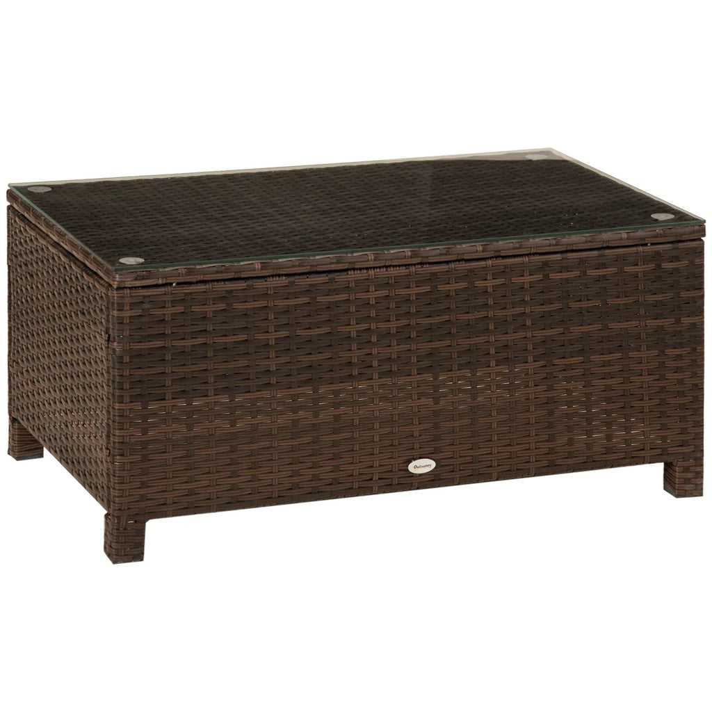 PE Rattan Garden Coffee Table with Glass Table Top - Brown - Bobobiy