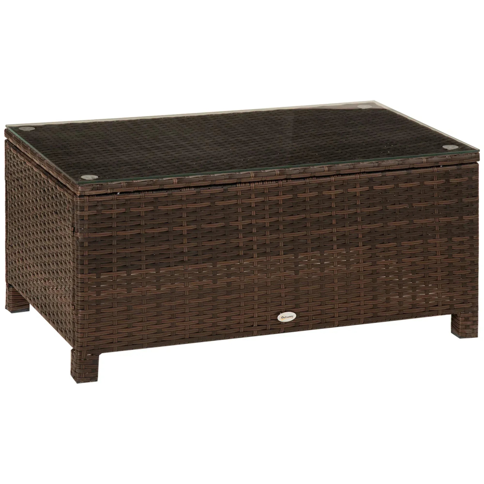 PE Rattan Garden Coffee Table with Glass Table Top - Brown - Bobobiy
