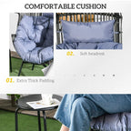Egg chair cushion detail: thick light grey-blue padding with headrest