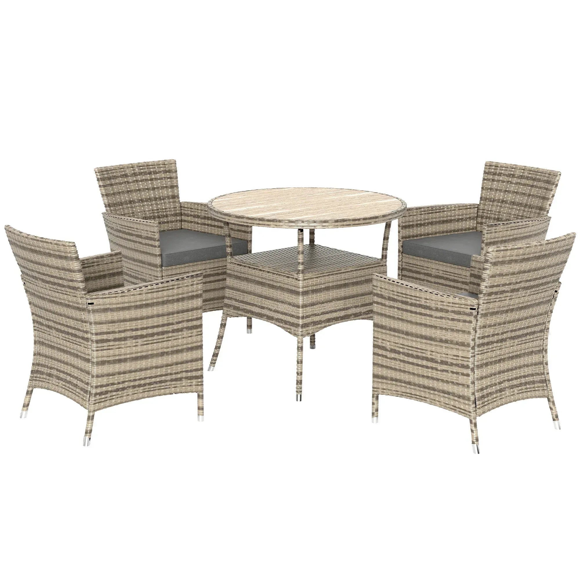 Five-Piece Rattan Garden Set, with Two-Tier Table - Grey - Bobobiy