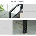Black poly rattan loveseat with side armrest, corner frame, and anti-slip feet