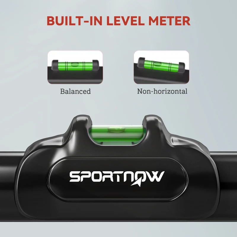 Black pull-up bar with built-in level indicator and padded center grip