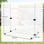 White dog agility jump hurdle with adjustable frame and labeled dimensions