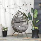 Grey outdoor wicker egg chair with thick seat and back cushions