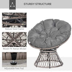 Grey Papasan chair with woven rattan wicker basket base, padded cushion and sturdy frame