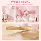 Unicorn rocking horse with sturdy frame and curved wooden runners, pink saddle