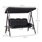 Black canopy swing chair hammock with three seat cushions, side view