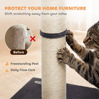 Cat scratching post with beige sisal rope and dark grey wrap around pole