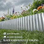 Galvanized steel garden edging border panels with corrugated ridges and straight top