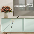Light green TV stand drawer with cable management cutout on front