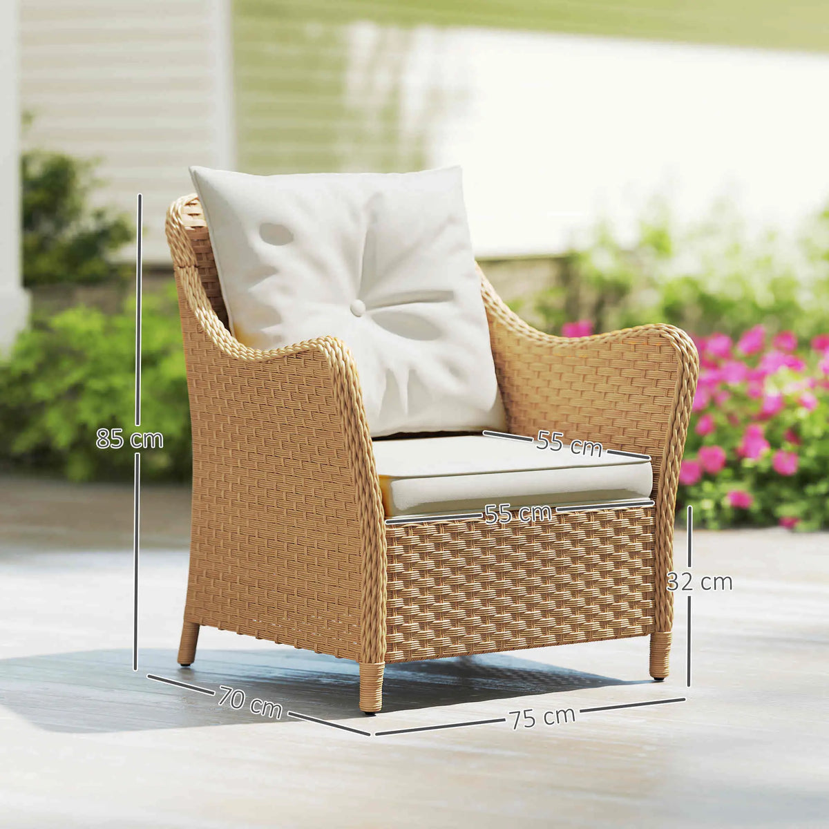 Outsunny Rattan Garden Chairs Set of 2, Outdoor Rattan Chairs with Cushions, Armrests and High Back, PE Wicker Garden