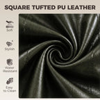 Square-tufted green PU leather upholstery detail