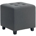 Square Footstool, Small Ottoman with Side Pocket, Linen Fabric Footrest Foot Stool with Rubber Wood Legs and Padded Seat for Living Room, Bedroom, Entryway, 35 x 35 x 35cm, Grey