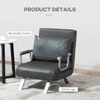 Grey chair bed with washable cover and tilted legs, armrest frame