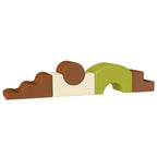Foam climbing block set with brown and cream pieces and green arch ramp