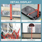 Basketball hoop net and stable base on red stand with adjustable pole