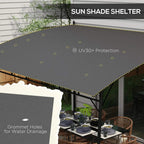 Dark grey pergola shade roof with grommet holes along the edges