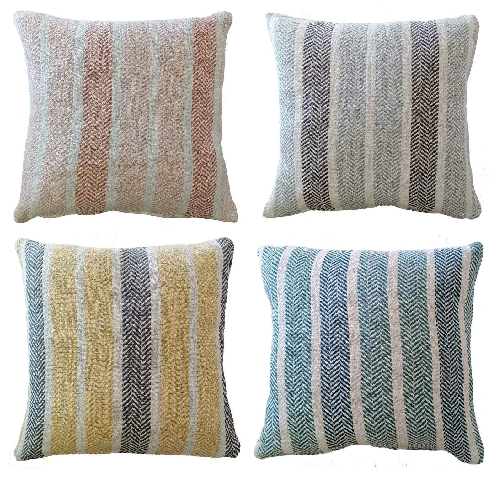 Zara Striped Indian Cotton Cushion Covers for Indoor Outdoor Decor Super Soft with Discreet Zipper in Grey Ochre Teal Blush Pink Various Sizes