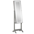 Grey jewellery cabinet with full-length mirror and integrated LED light on stand