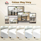 White marble folding dining table shown in multiple lighting color settings