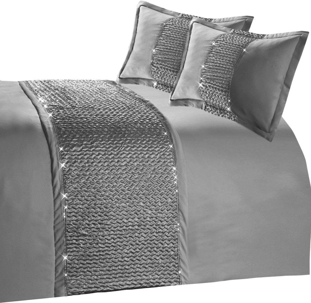 Zenia Luxurious Duvet Cover Set with Quilted Trim and Diamante Detailing  Available in Single Double Kingb and Super King Sizes