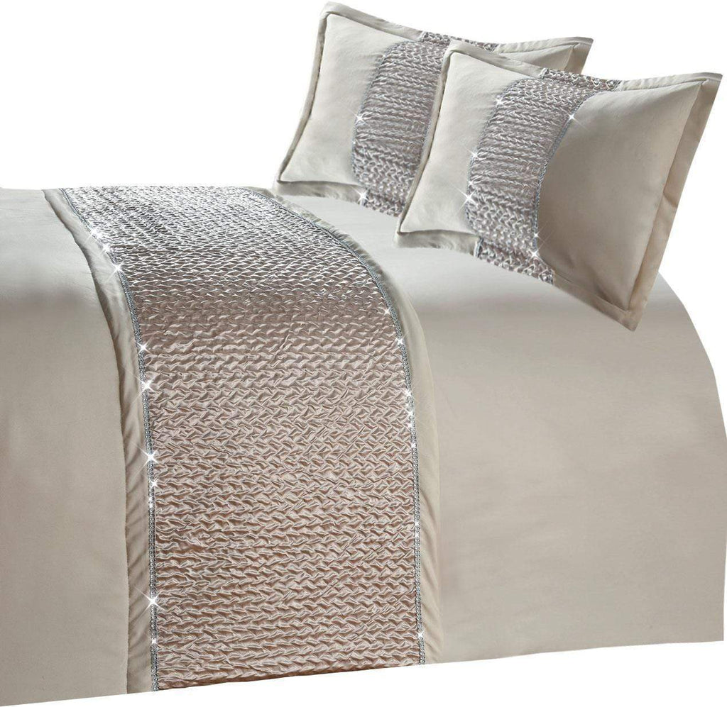 Zenia Luxurious Duvet Cover Set with Quilted Trim and Diamante Detailing  Available in Single Double Kingb and Super King Sizes