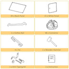 Wardrobe cabinet kit parts: gray and white panels, clothes rails, connectors, ties, hammer, kit